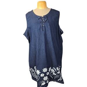 mySTYLE Womens 3X Sleeveless Denim Shift Dress Knee Length Beach Vacation Casual